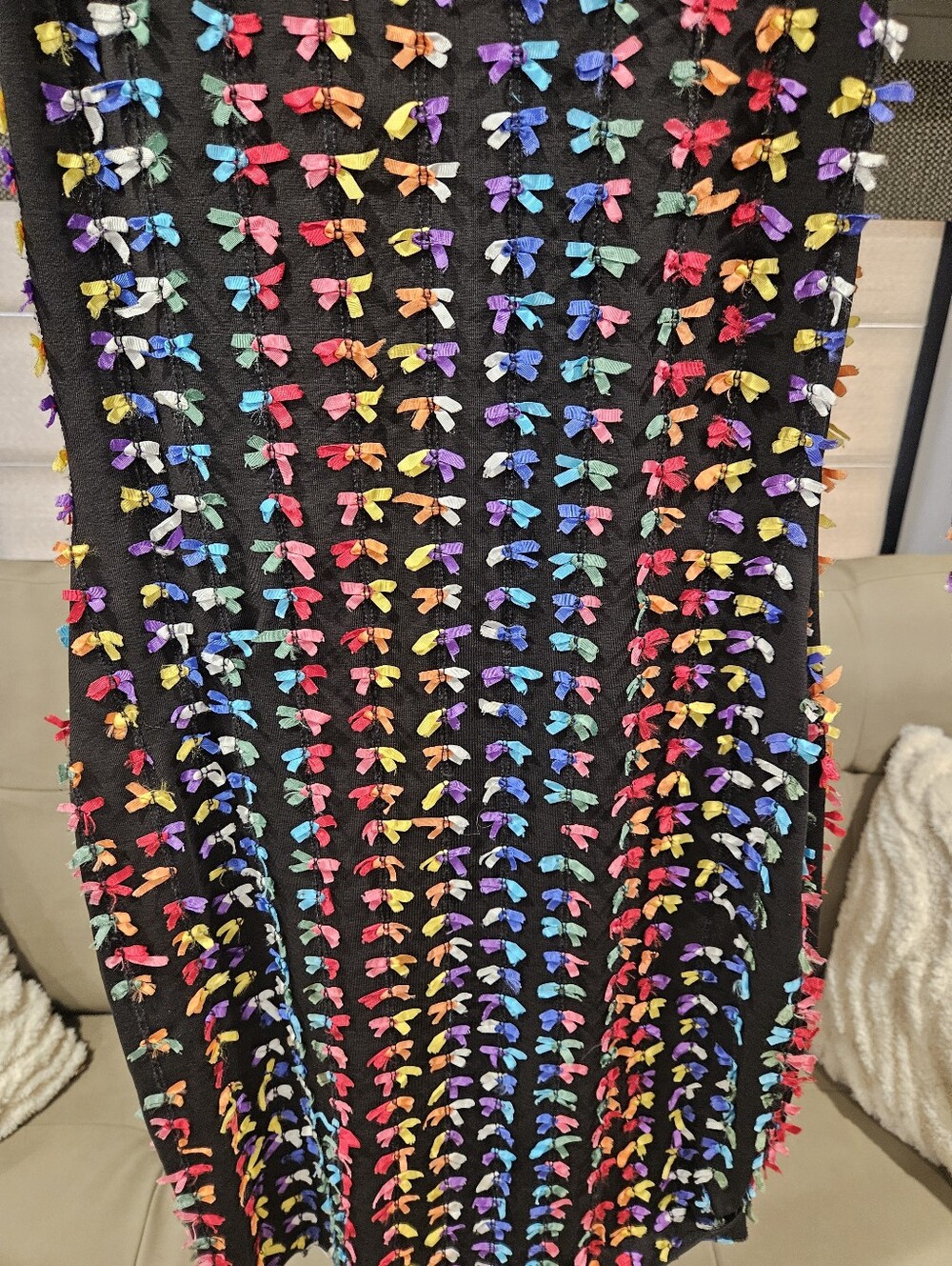 VTG Betsey Johnson Punk Label Rainbow Ribbon Bow Bodycon Mini Dress Cotton Lycra - Picture 12 of 12